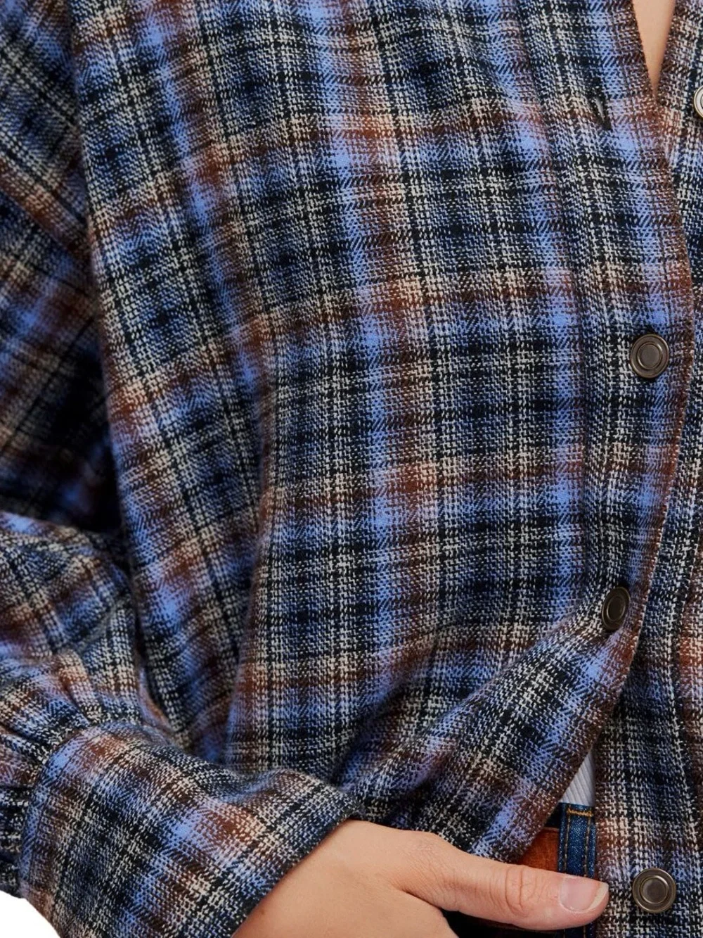 1541. FREE PEOPLE We The Free Ashley Flannel shirt in Blue Combo Sz XS NWT $148